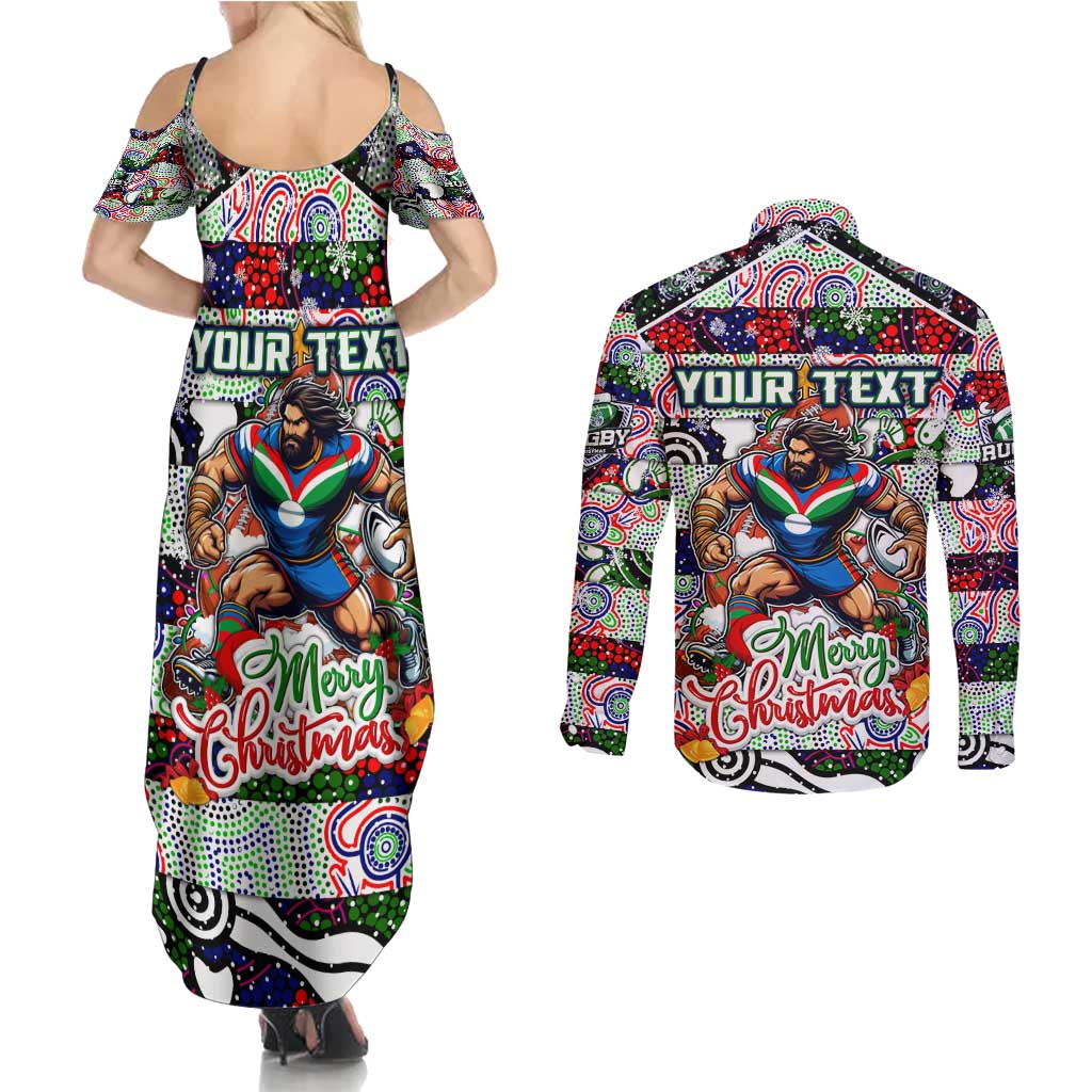 Custom New Zealand Warriors Rugby Merry Christmas Couples Matching Summer Maxi Dress and Long Sleeve Button Shirt Indigenous Australian Art