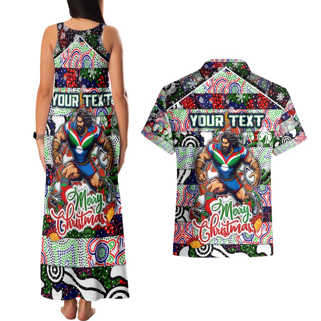 Custom New Zealand Warriors Rugby Merry Christmas Couples Matching Tank Maxi Dress and Hawaiian Shirt Indigenous Australian Art