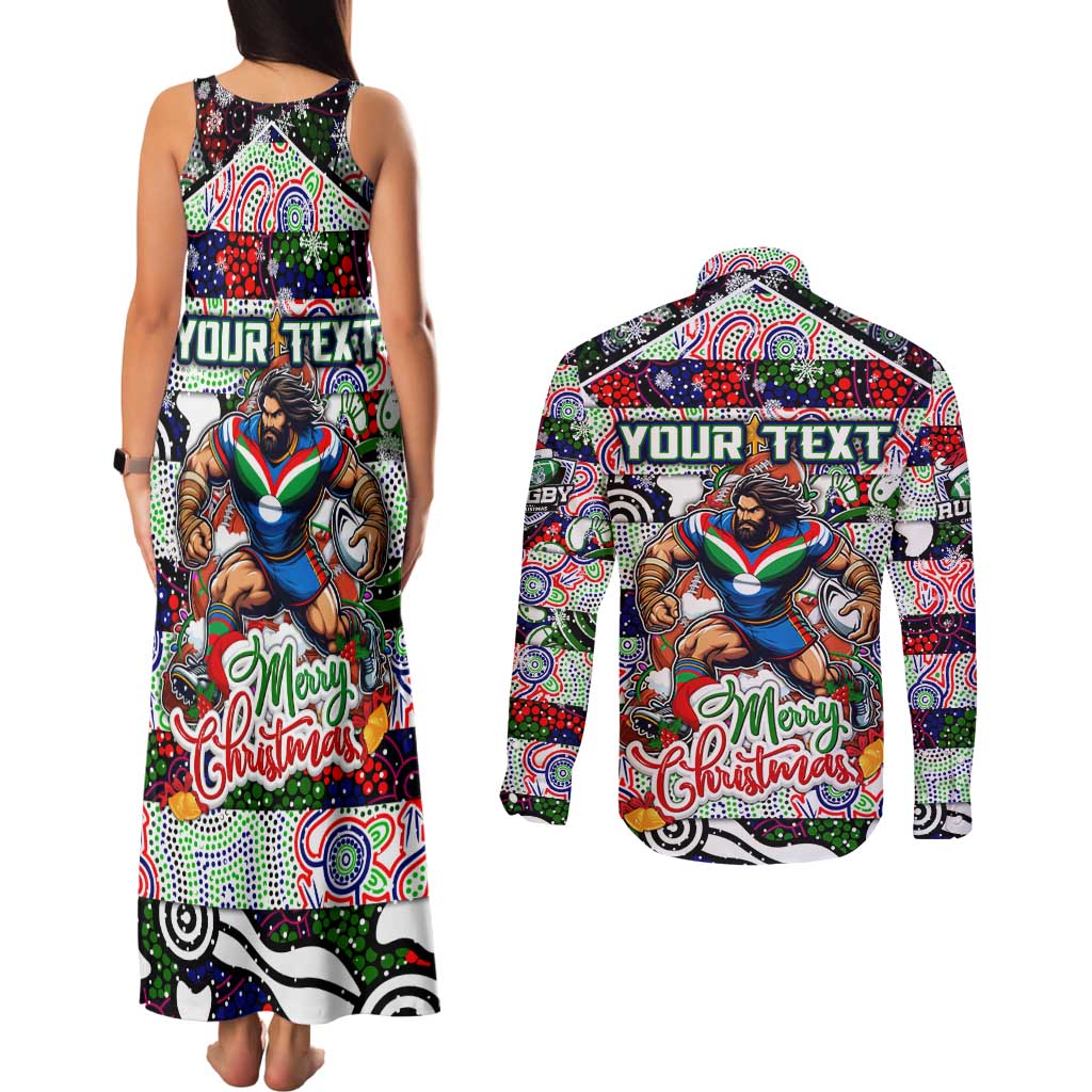 Custom New Zealand Warriors Rugby Merry Christmas Couples Matching Tank Maxi Dress and Long Sleeve Button Shirt Indigenous Australian Art
