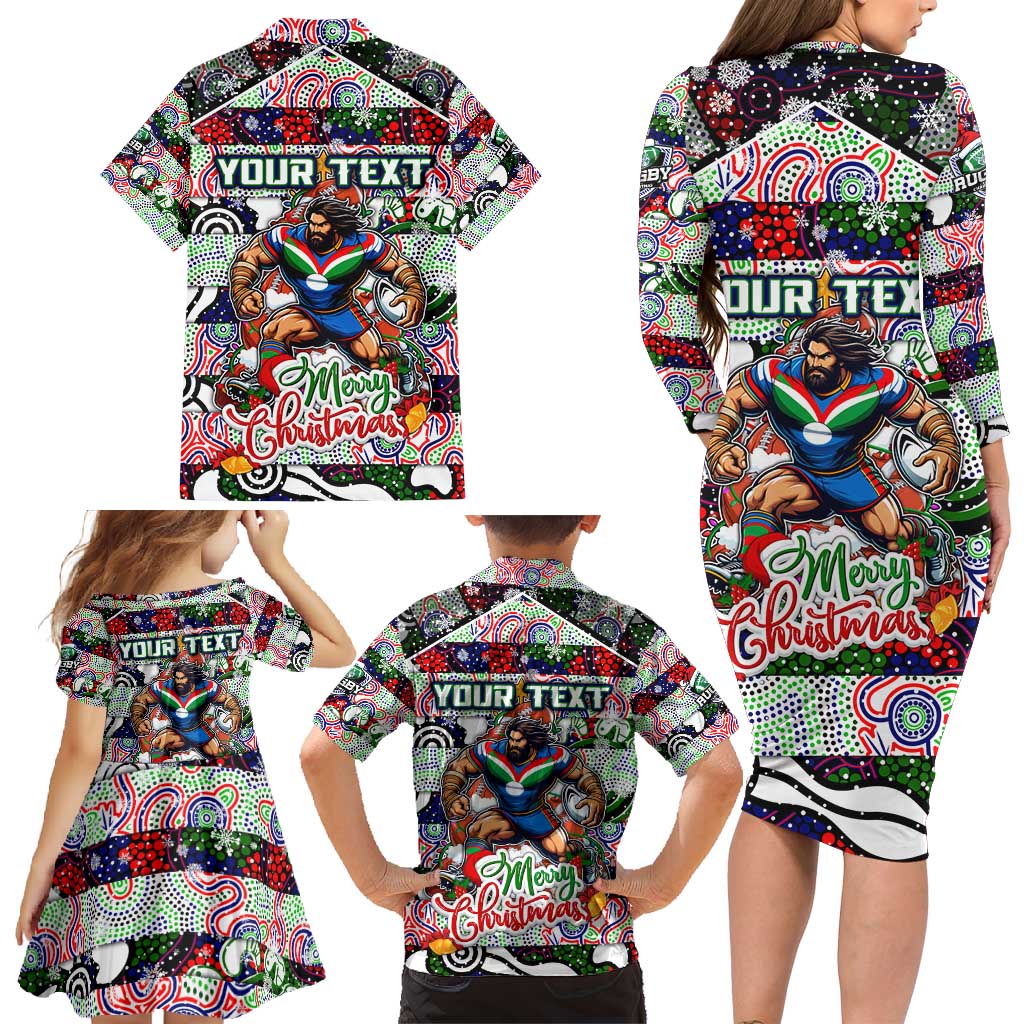 Custom New Zealand Warriors Rugby Merry Christmas Family Matching Long Sleeve Bodycon Dress and Hawaiian Shirt Indigenous Australian Art