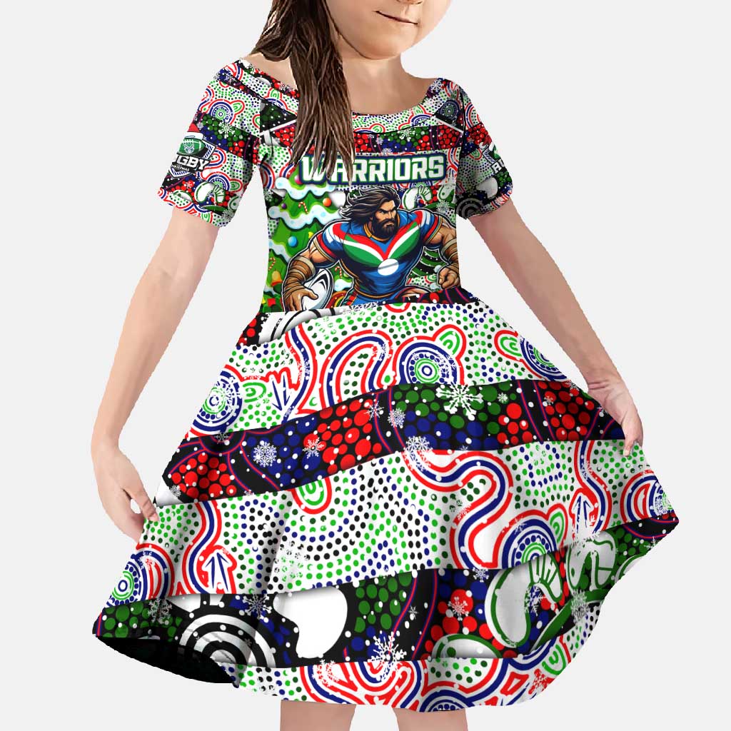 Custom New Zealand Warriors Rugby Merry Christmas Family Matching Mermaid Dress and Hawaiian Shirt Indigenous Australian Art