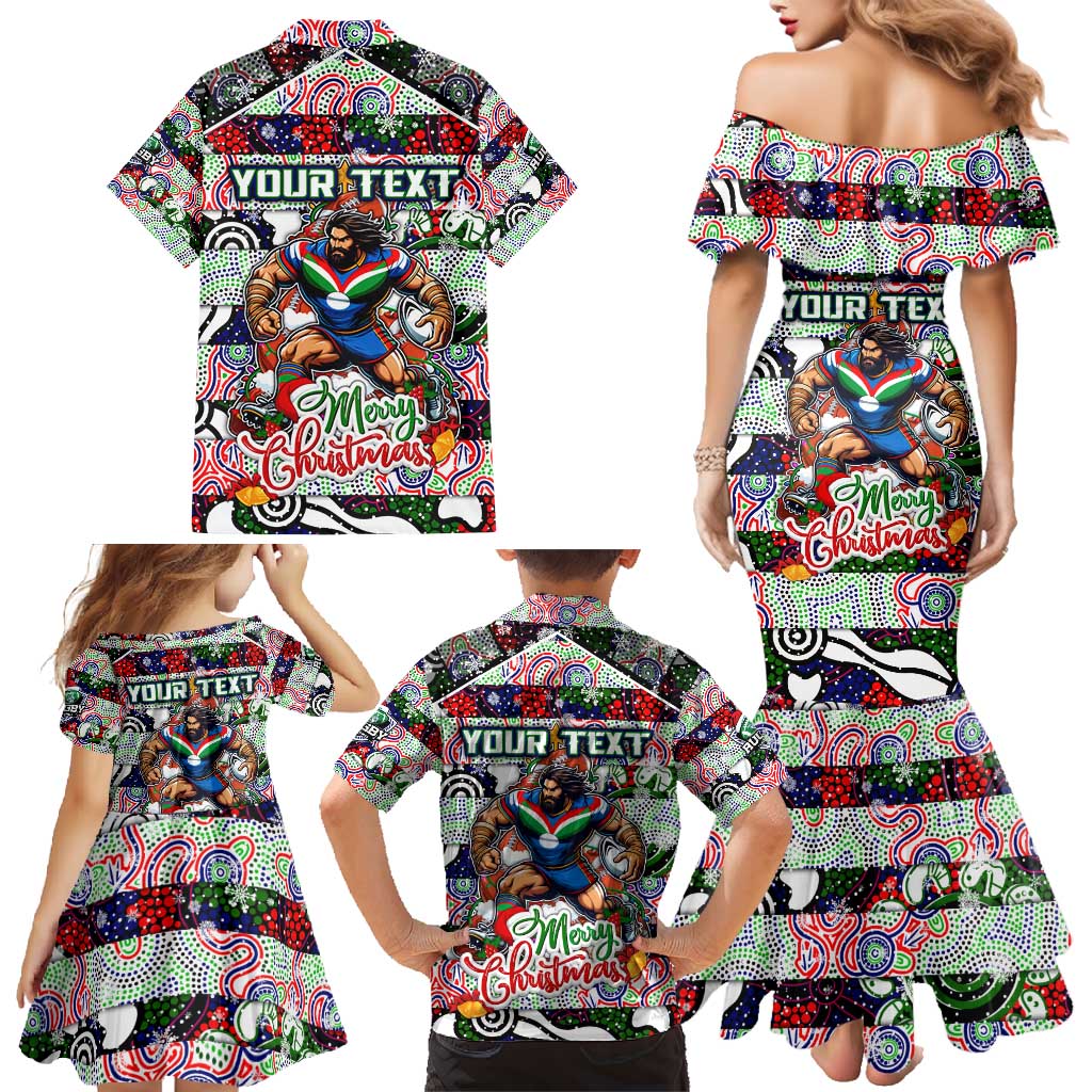 Custom New Zealand Warriors Rugby Merry Christmas Family Matching Mermaid Dress and Hawaiian Shirt Indigenous Australian Art