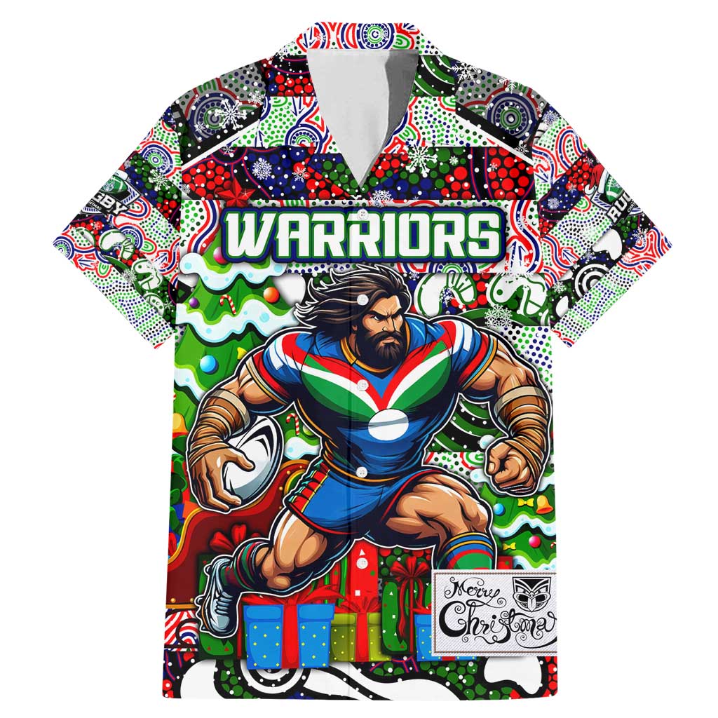 Custom New Zealand Warriors Rugby Merry Christmas Family Matching Mermaid Dress and Hawaiian Shirt Indigenous Australian Art