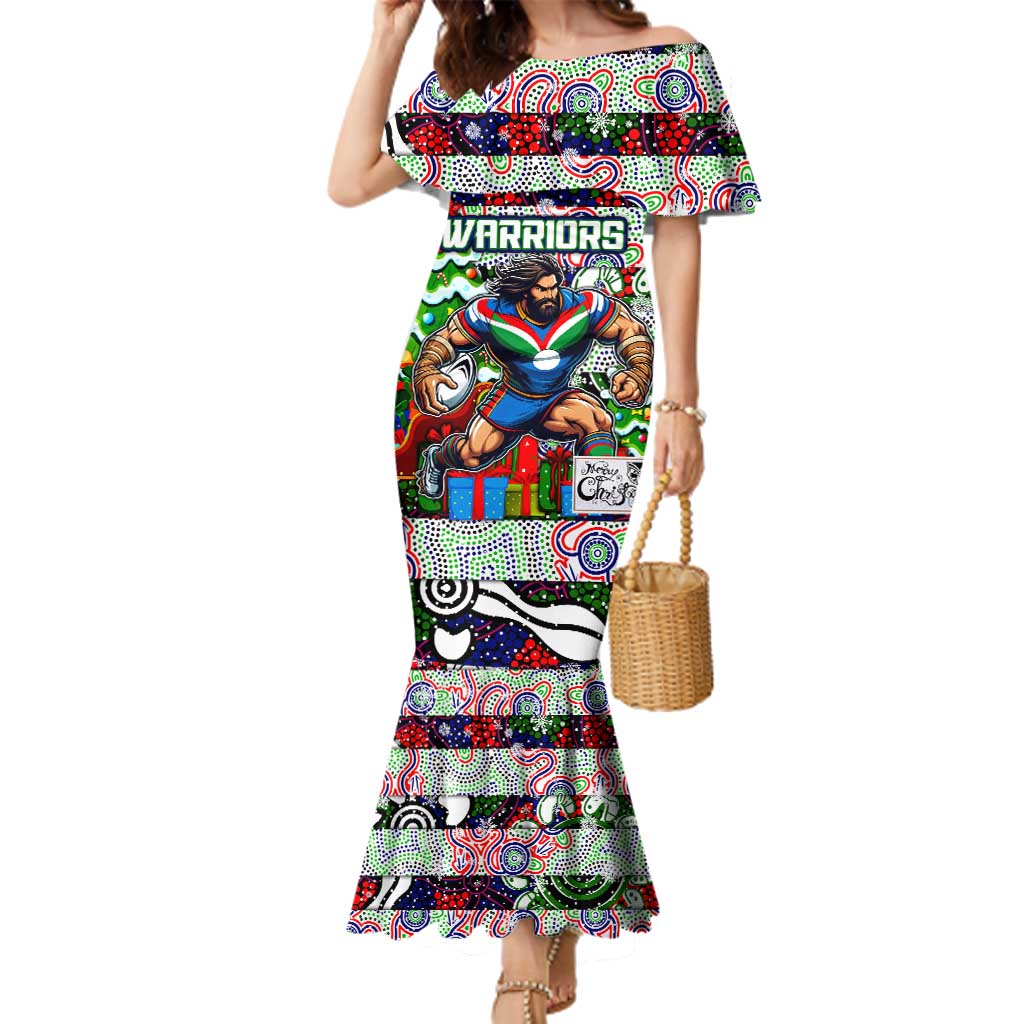 Custom New Zealand Warriors Rugby Merry Christmas Family Matching Mermaid Dress and Hawaiian Shirt Indigenous Australian Art