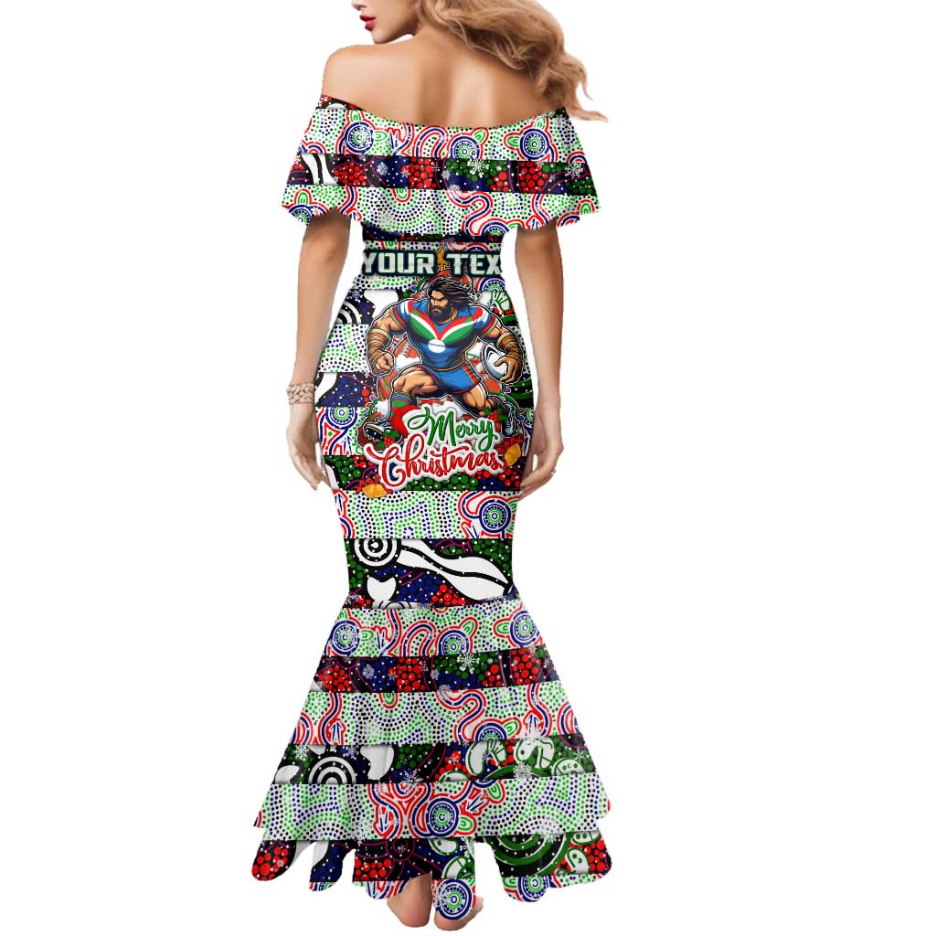 Custom New Zealand Warriors Rugby Merry Christmas Family Matching Mermaid Dress and Hawaiian Shirt Indigenous Australian Art