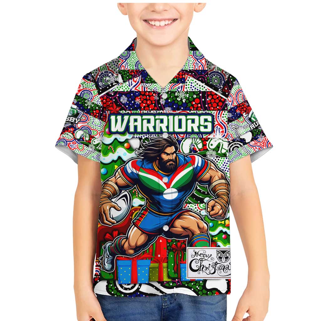 Custom New Zealand Warriors Rugby Merry Christmas Family Matching Mermaid Dress and Hawaiian Shirt Indigenous Australian Art