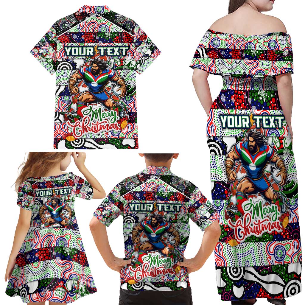 Custom New Zealand Warriors Rugby Merry Christmas Family Matching Off Shoulder Maxi Dress and Hawaiian Shirt Indigenous Australian Art