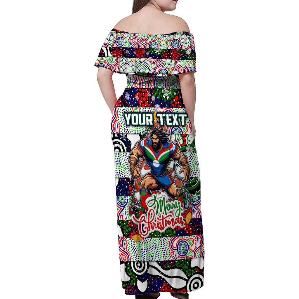 Custom New Zealand Warriors Rugby Merry Christmas Family Matching Off Shoulder Maxi Dress and Hawaiian Shirt Indigenous Australian Art