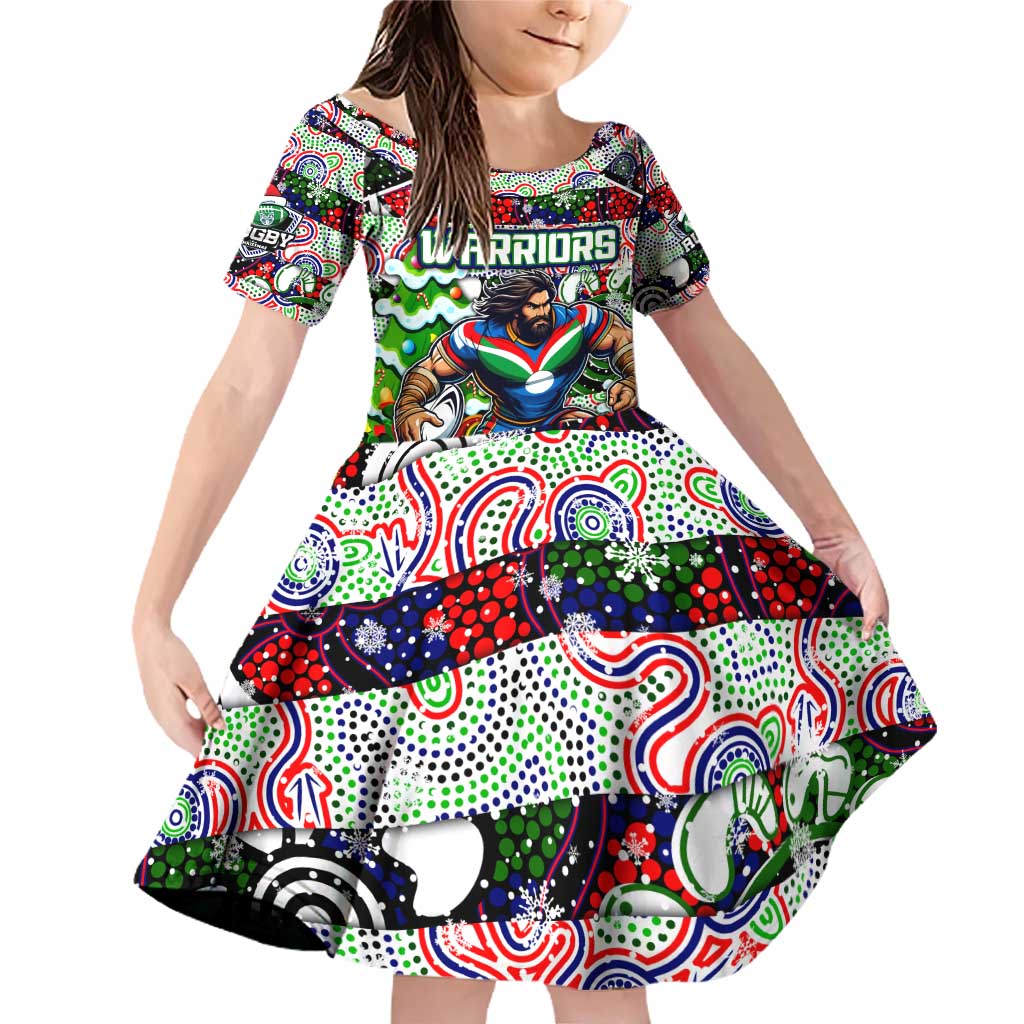 Custom New Zealand Warriors Rugby Merry Christmas Family Matching Off Shoulder Short Dress and Hawaiian Shirt Indigenous Australian Art