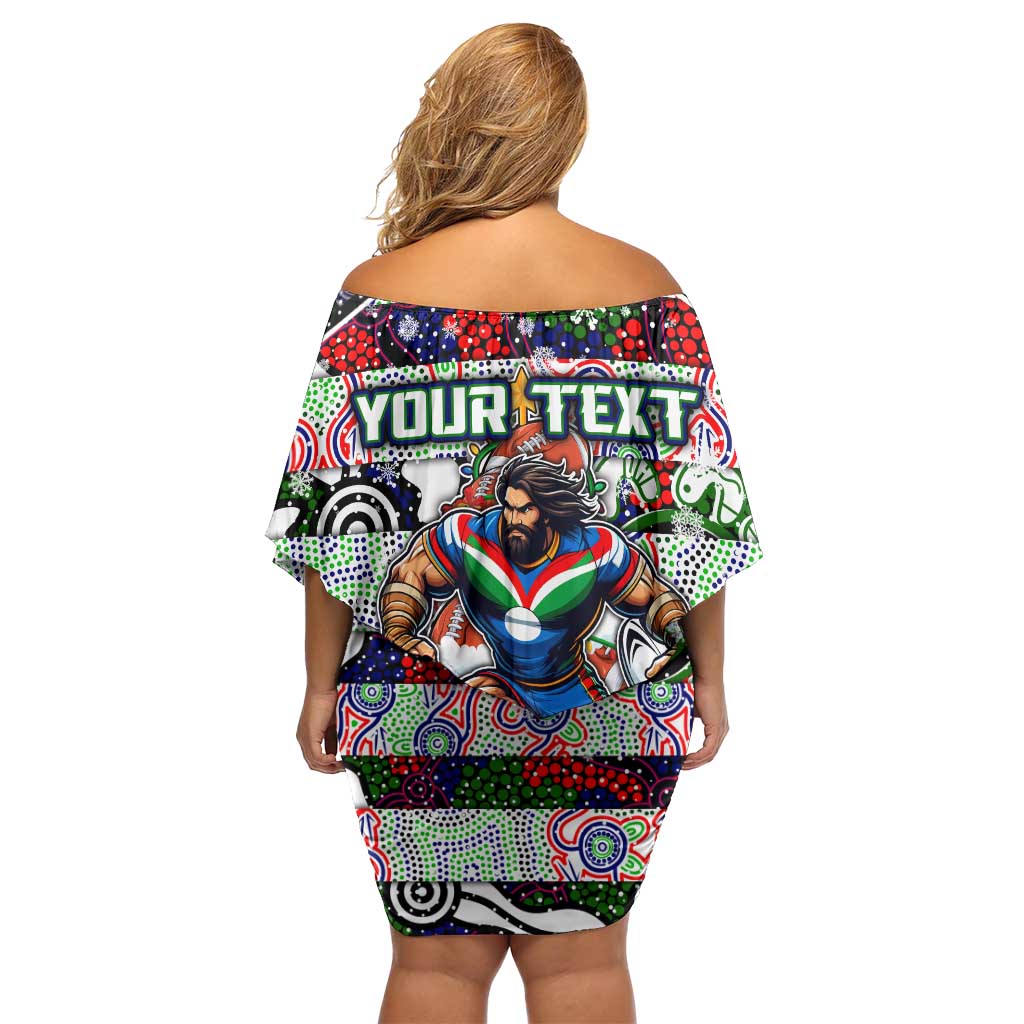Custom New Zealand Warriors Rugby Merry Christmas Family Matching Off Shoulder Short Dress and Hawaiian Shirt Indigenous Australian Art