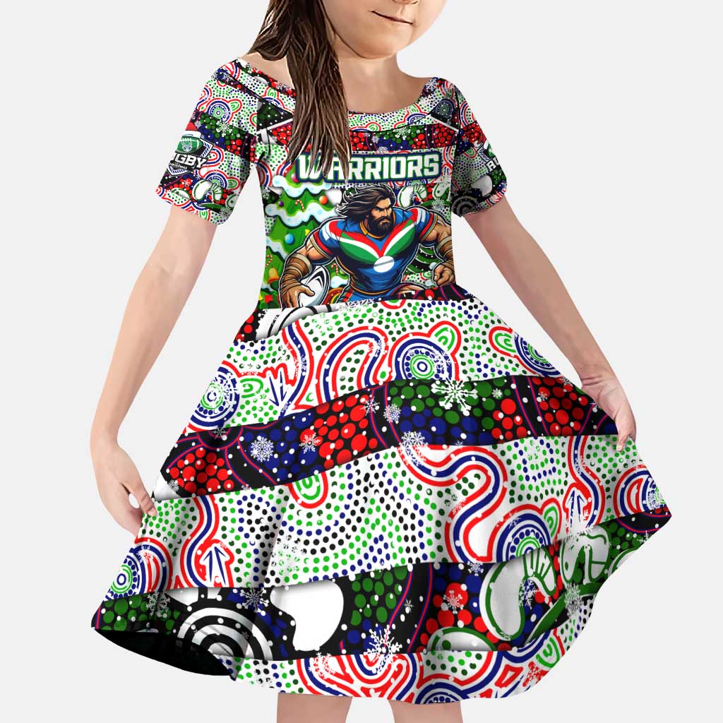 Custom New Zealand Warriors Rugby Merry Christmas Family Matching Puletasi and Hawaiian Shirt Indigenous Australian Art