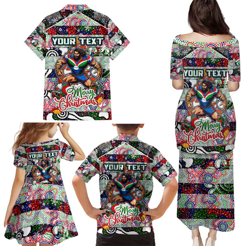 Custom New Zealand Warriors Rugby Merry Christmas Family Matching Puletasi and Hawaiian Shirt Indigenous Australian Art