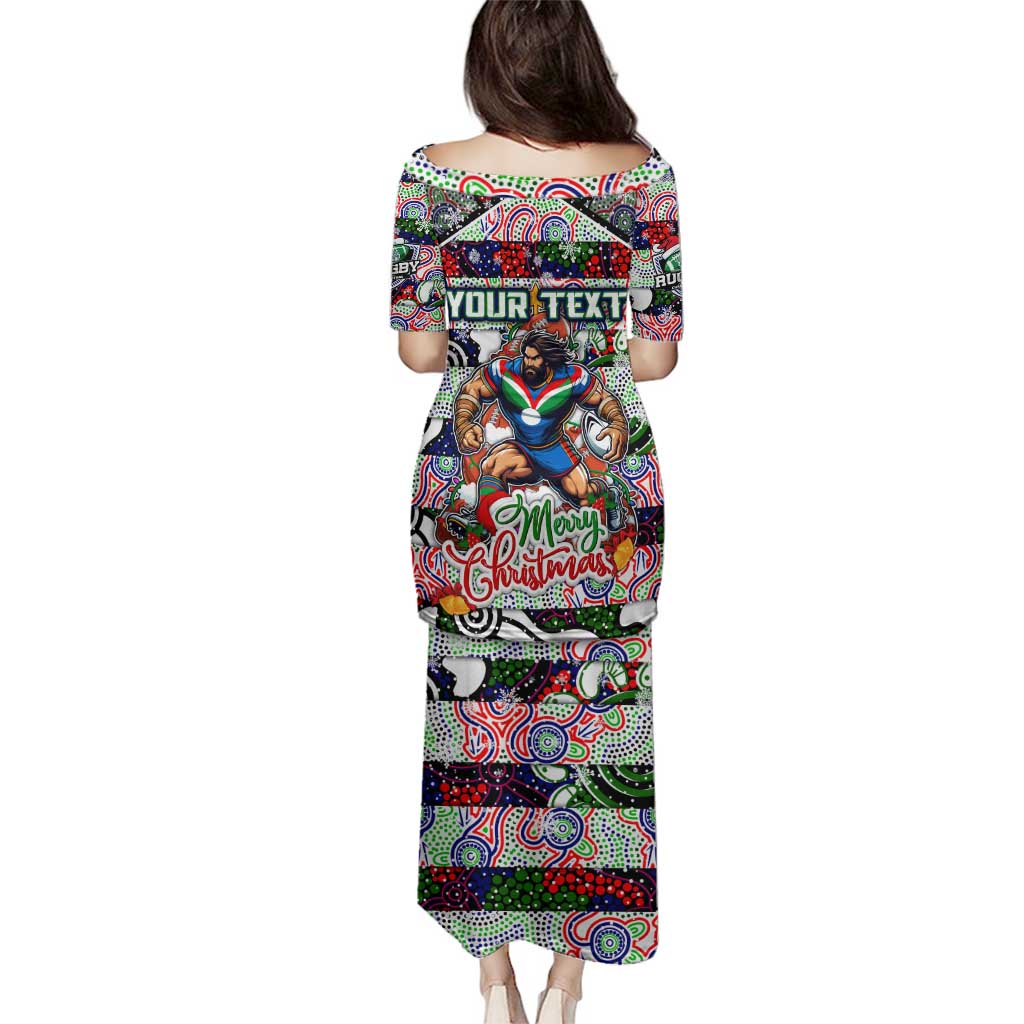 Custom New Zealand Warriors Rugby Merry Christmas Family Matching Puletasi and Hawaiian Shirt Indigenous Australian Art