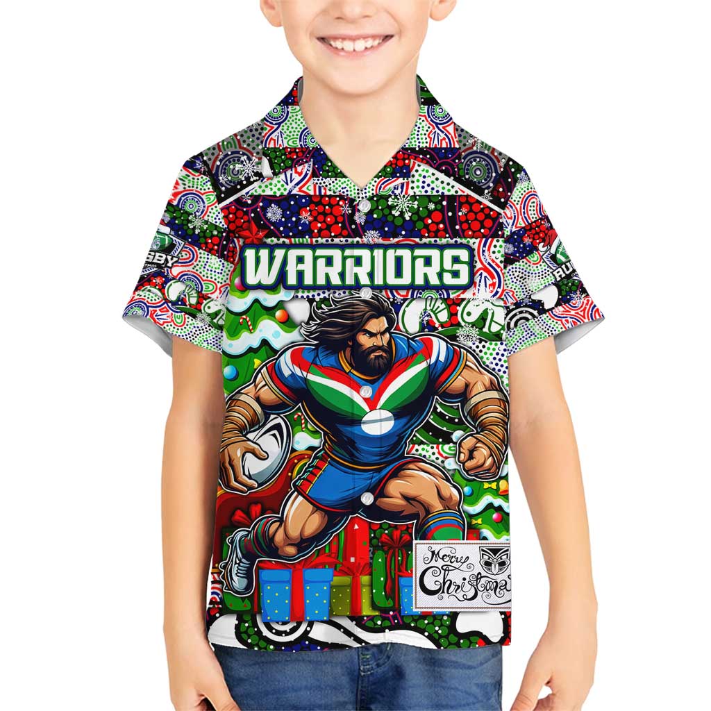 Custom New Zealand Warriors Rugby Merry Christmas Family Matching Tank Maxi Dress and Hawaiian Shirt Indigenous Australian Art