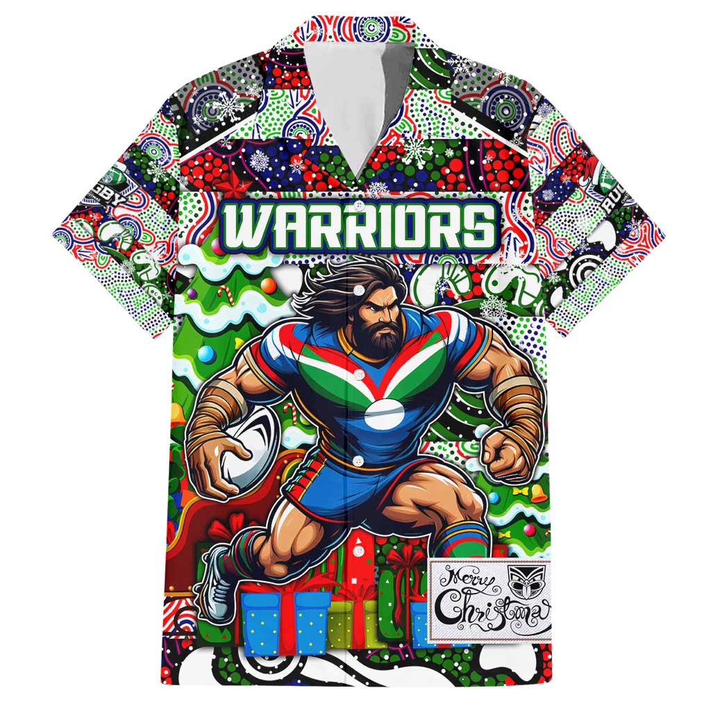 Custom New Zealand Warriors Rugby Merry Christmas Hawaiian Shirt Indigenous Australian Art - Vibe Hoodie Shop