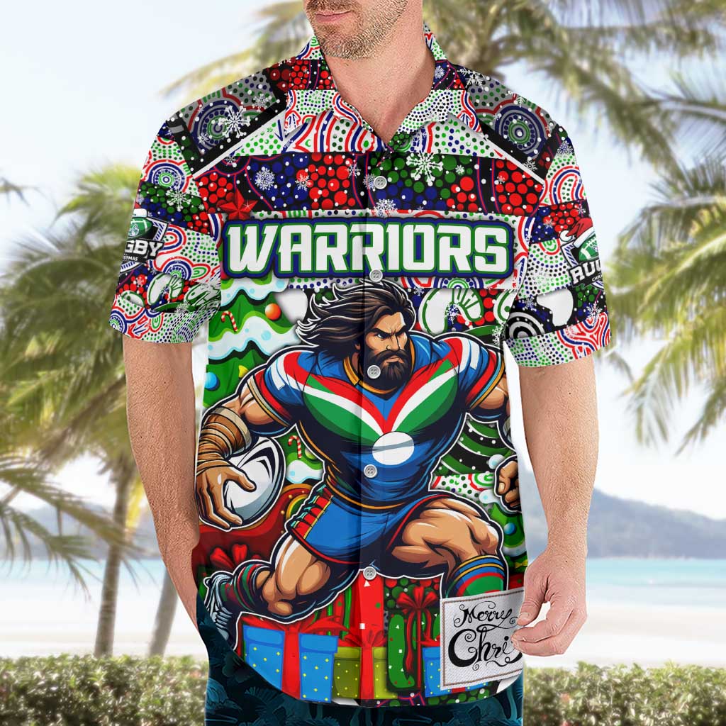 Custom New Zealand Warriors Rugby Merry Christmas Hawaiian Shirt Indigenous Australian Art - Vibe Hoodie Shop