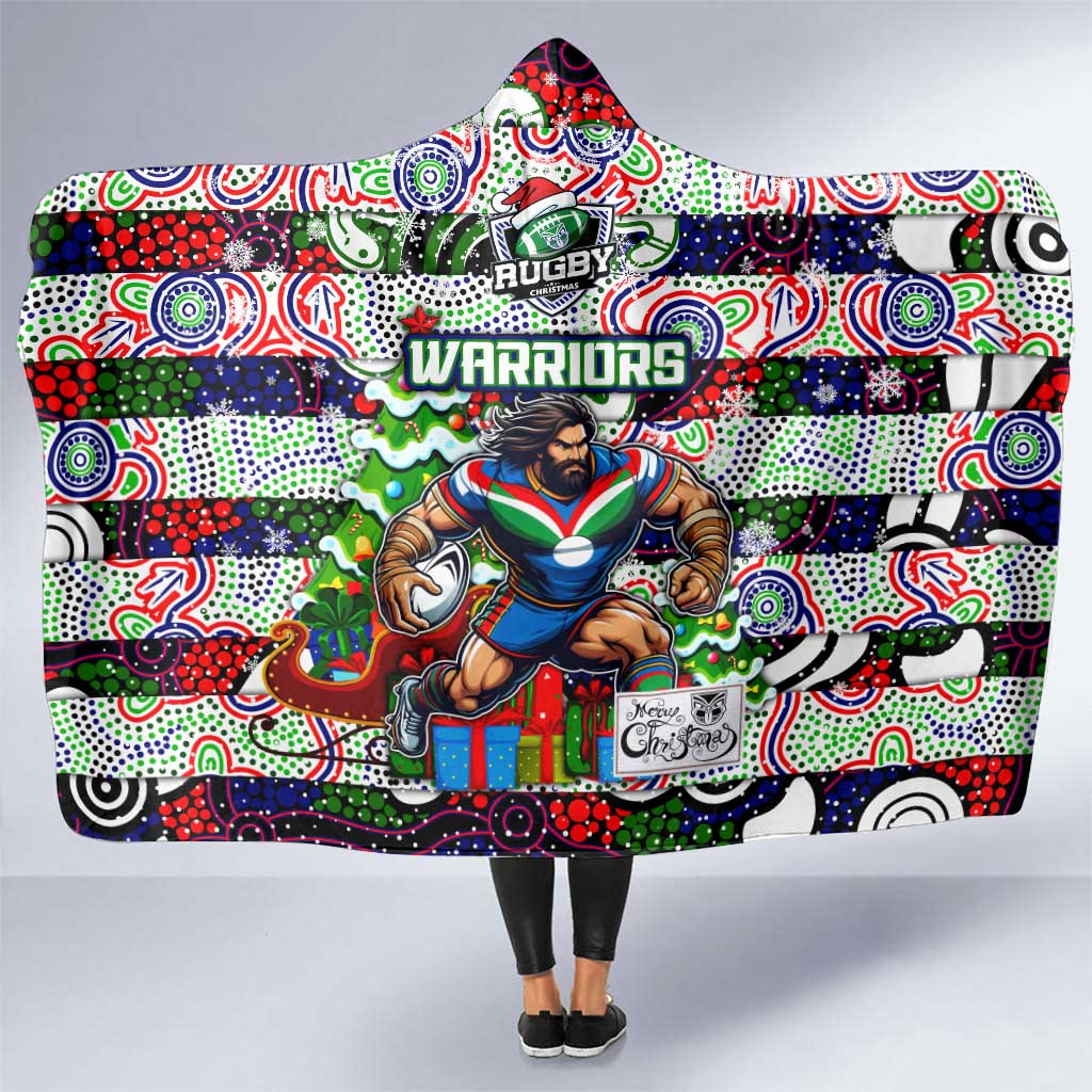 New Zealand Warriors Rugby Merry Christmas Hooded Blanket Indigenous Australian Art