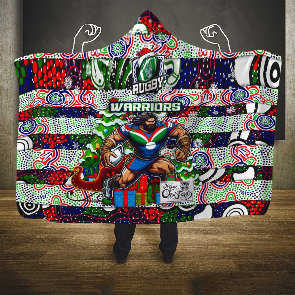 New Zealand Warriors Rugby Merry Christmas Hooded Blanket Indigenous Australian Art