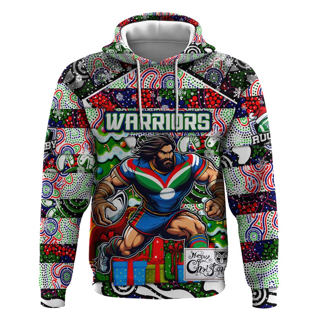 Custom New Zealand Warriors Rugby Merry Christmas Hoodie Indigenous Australian Art - Vibe Hoodie Shop