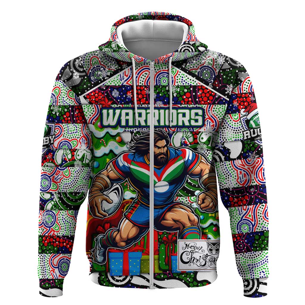 Custom New Zealand Warriors Rugby Merry Christmas Hoodie Indigenous Australian Art - Vibe Hoodie Shop