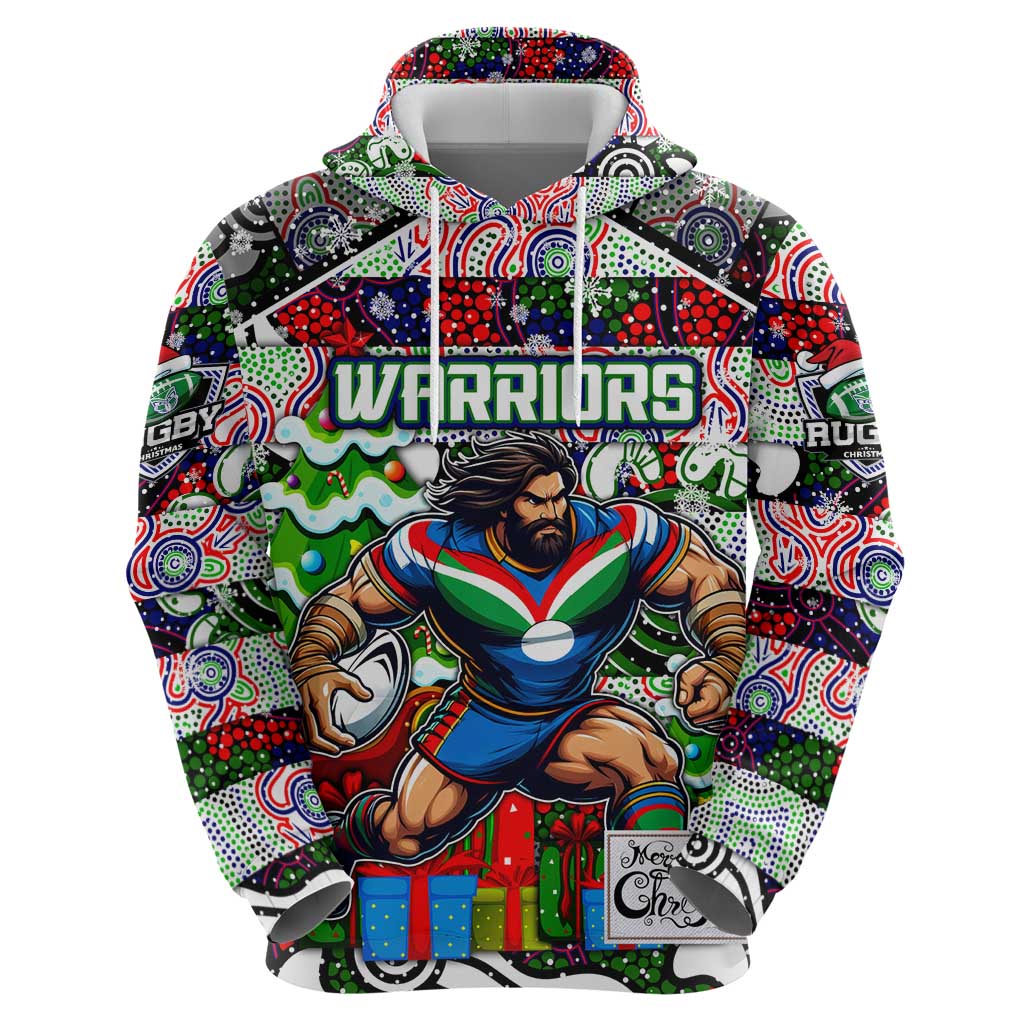 Custom New Zealand Warriors Rugby Merry Christmas Hoodie Indigenous Australian Art - Vibe Hoodie Shop