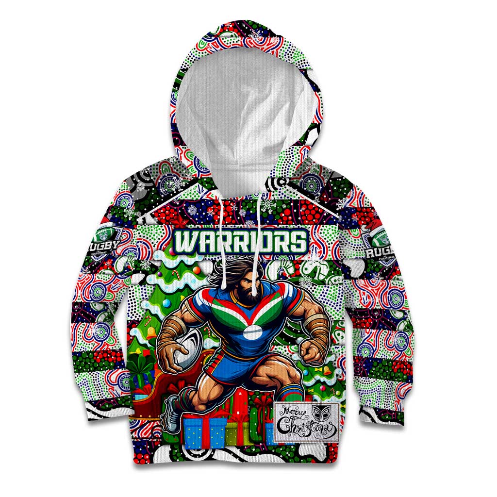 Custom New Zealand Warriors Rugby Merry Christmas Kid Hoodie Indigenous Australian Art - Vibe Hoodie Shop
