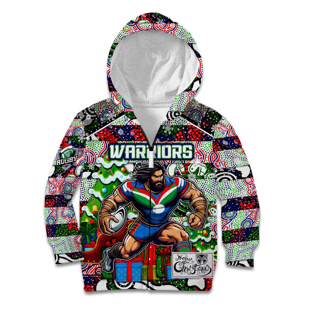 Custom New Zealand Warriors Rugby Merry Christmas Kid Hoodie Indigenous Australian Art - Vibe Hoodie Shop