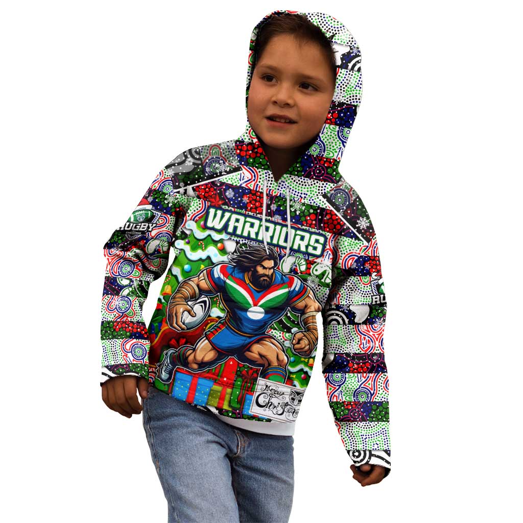Custom New Zealand Warriors Rugby Merry Christmas Kid Hoodie Indigenous Australian Art - Vibe Hoodie Shop