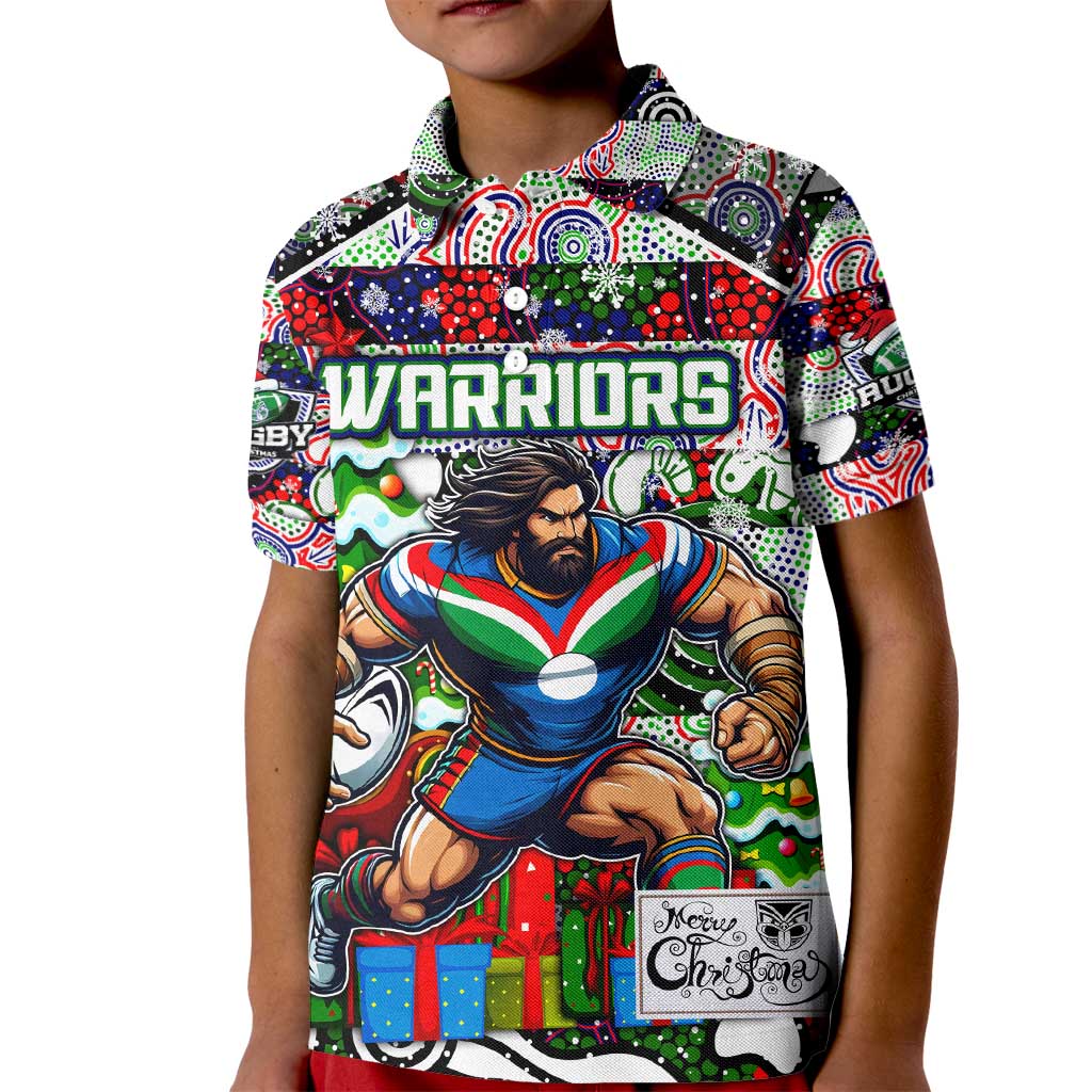 Custom New Zealand Warriors Rugby Merry Christmas Kid Polo Shirt Indigenous Australian Art - Vibe Hoodie Shop