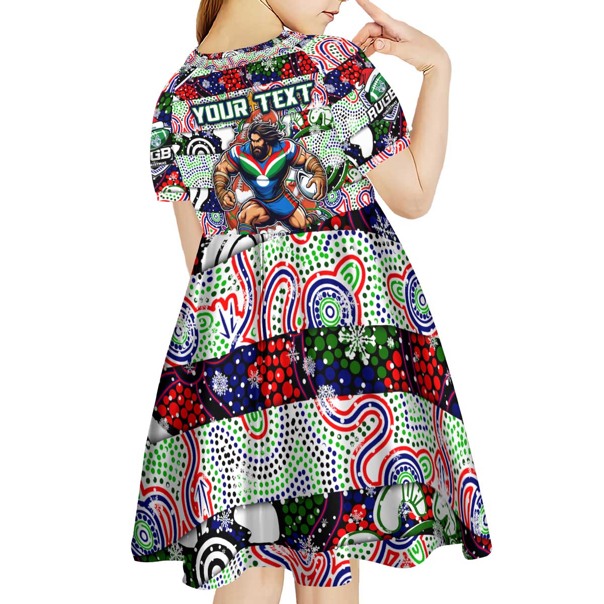 Custom New Zealand Warriors Rugby Merry Christmas Kid Short Sleeve Dress Indigenous Australian Art - Vibe Hoodie Shop
