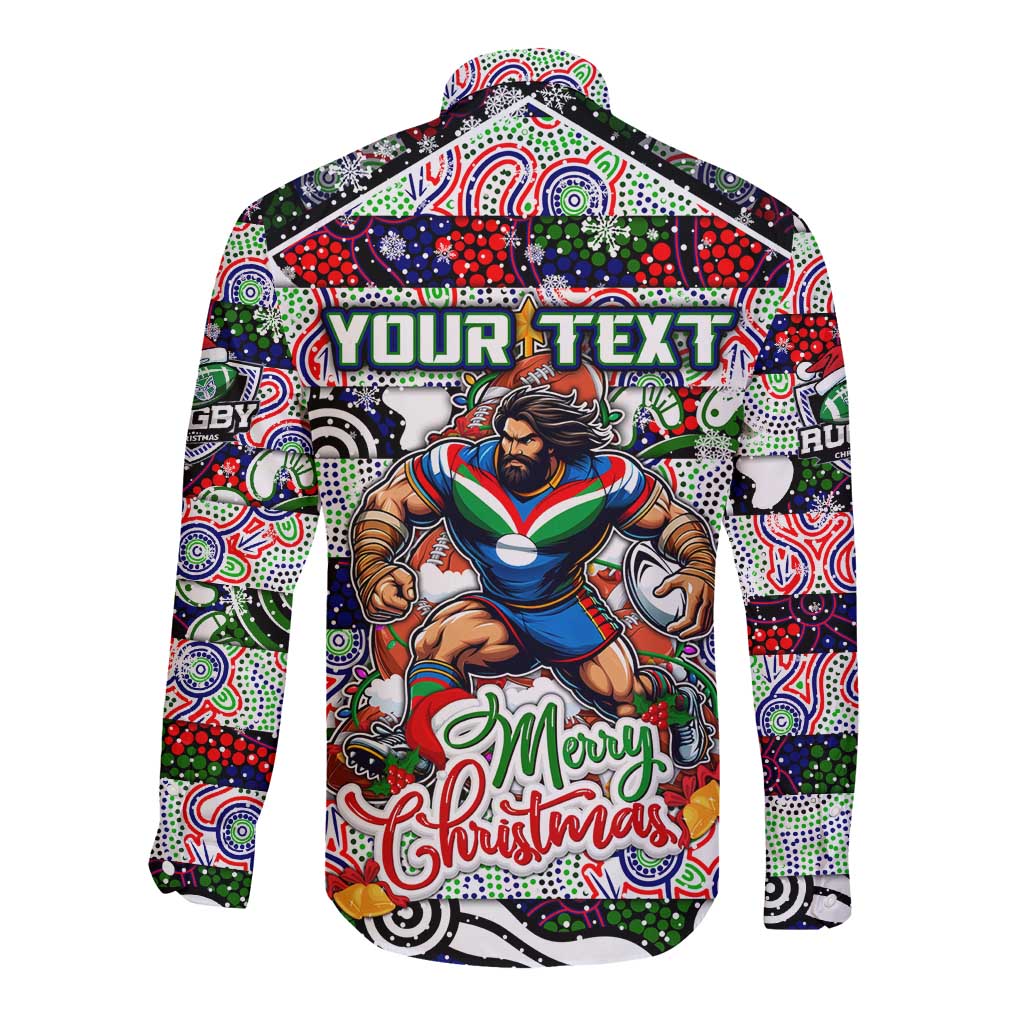 Custom New Zealand Warriors Rugby Merry Christmas Long Sleeve Button Shirt Indigenous Australian Art - Vibe Hoodie Shop