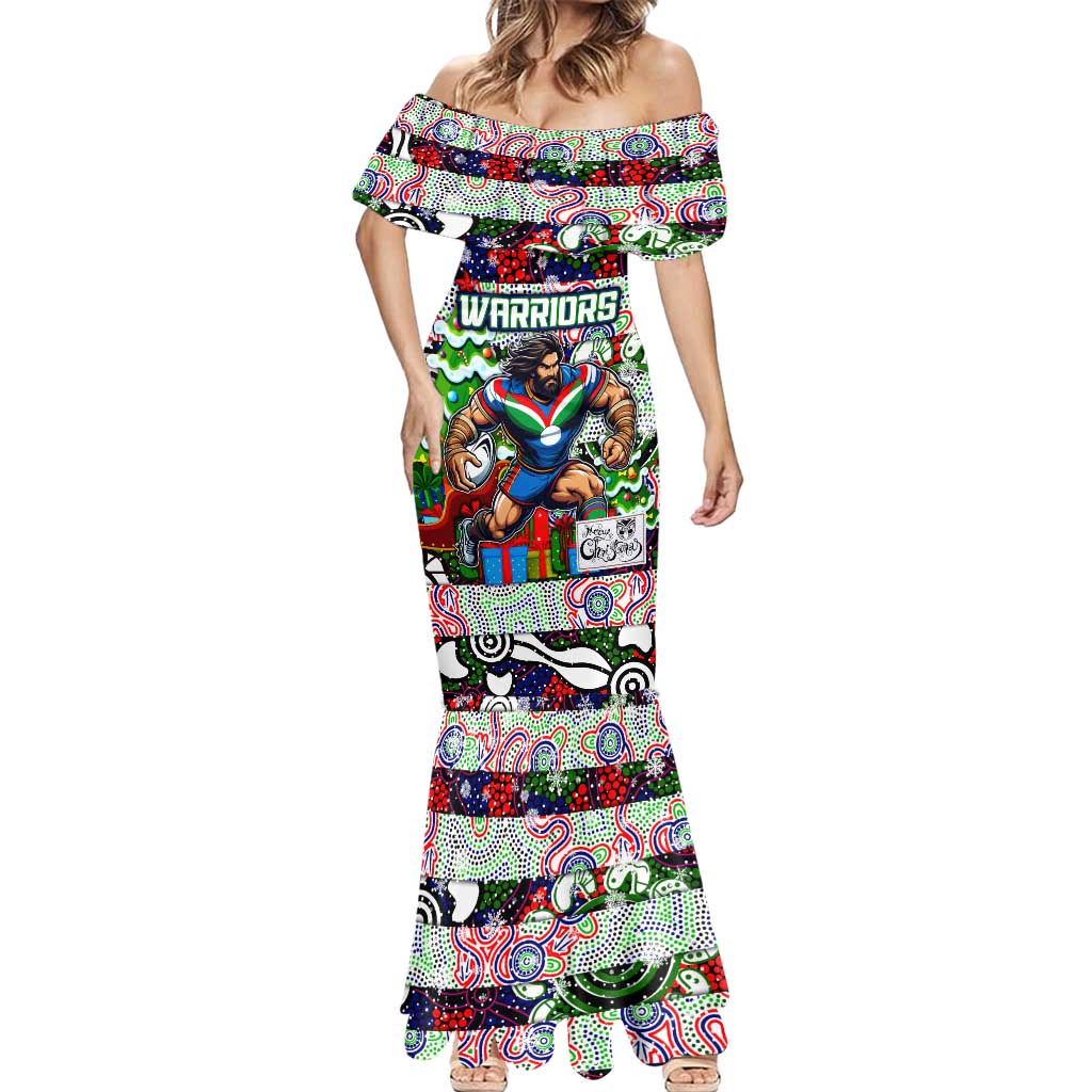 Custom New Zealand Warriors Rugby Merry Christmas Mermaid Dress Indigenous Australian Art