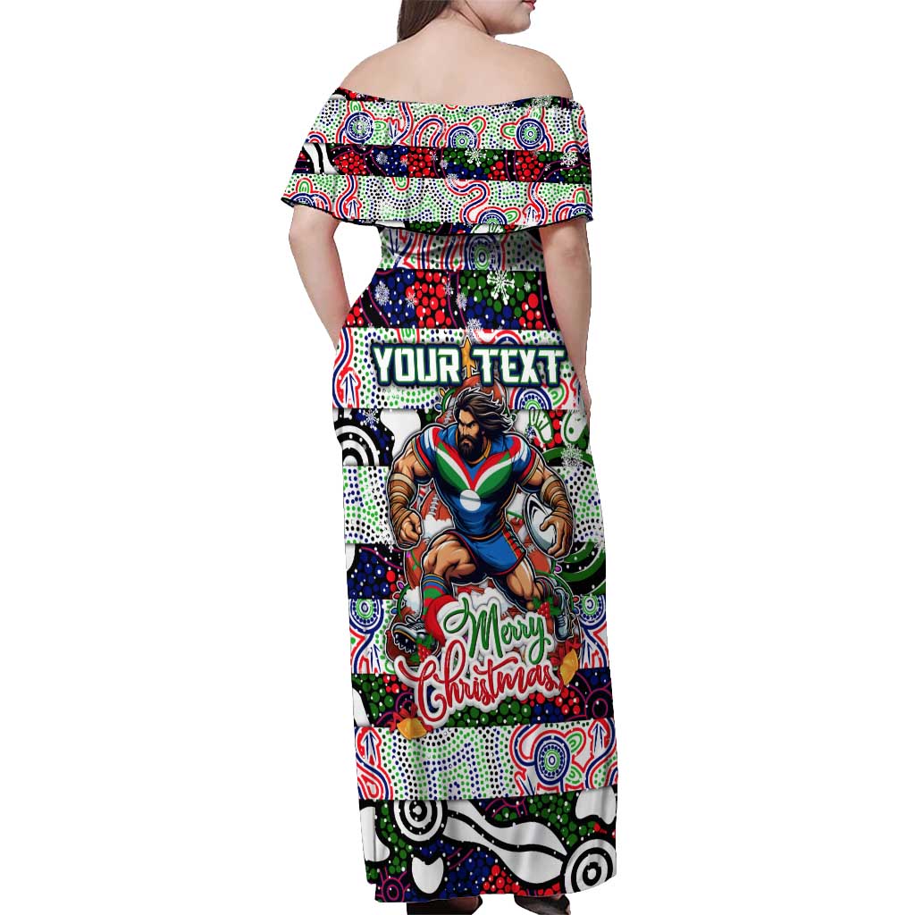 Custom New Zealand Warriors Rugby Merry Christmas Off Shoulder Maxi Dress Indigenous Australian Art