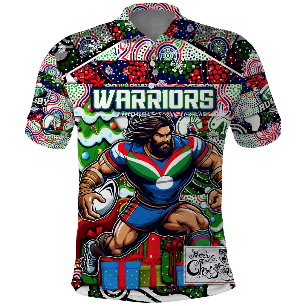 Custom New Zealand Warriors Rugby Merry Christmas Polo Shirt Indigenous Australian Art - Vibe Hoodie Shop