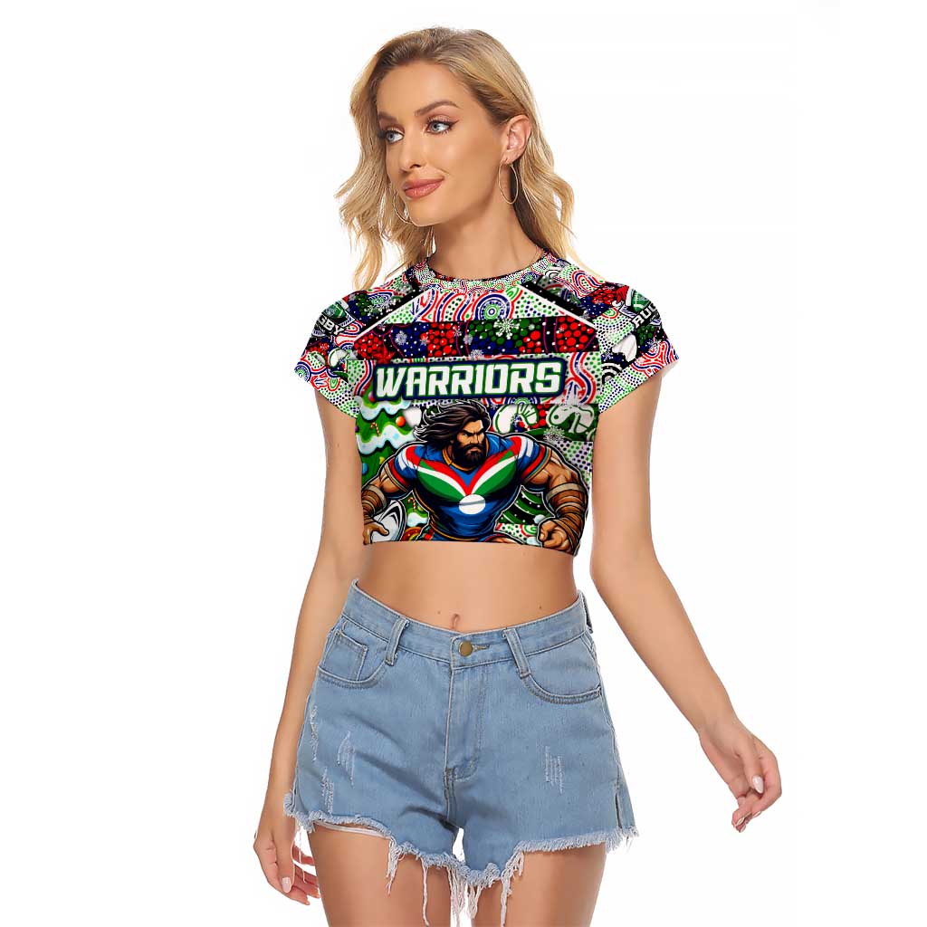 Custom New Zealand Warriors Rugby Merry Christmas Raglan Cropped T Shirt Indigenous Australian Art - Vibe Hoodie Shop