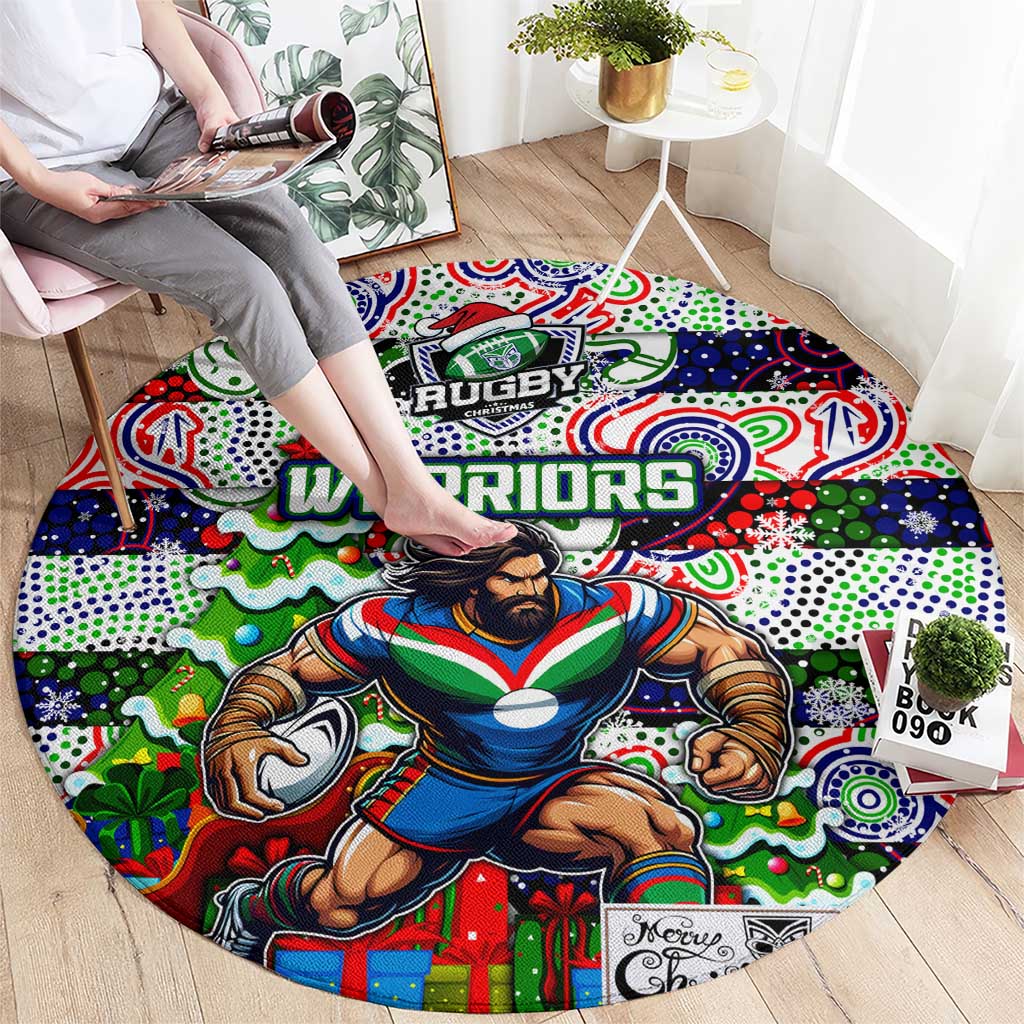 New Zealand Warriors Rugby Merry Christmas Round Carpet Indigenous Australian Art