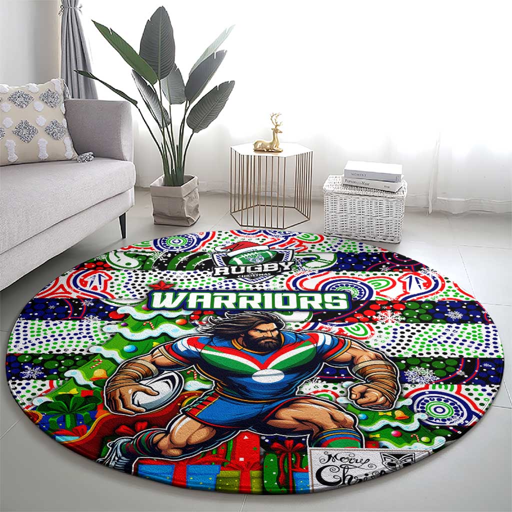 New Zealand Warriors Rugby Merry Christmas Round Carpet Indigenous Australian Art