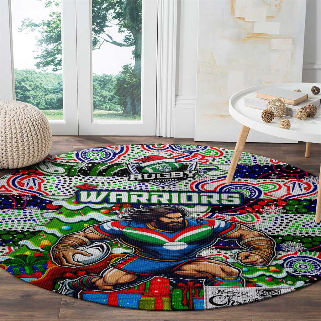 New Zealand Warriors Rugby Merry Christmas Round Carpet Indigenous Australian Art