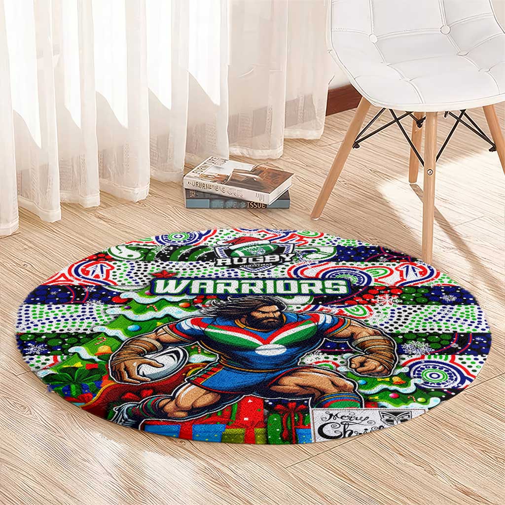 New Zealand Warriors Rugby Merry Christmas Round Carpet Indigenous Australian Art