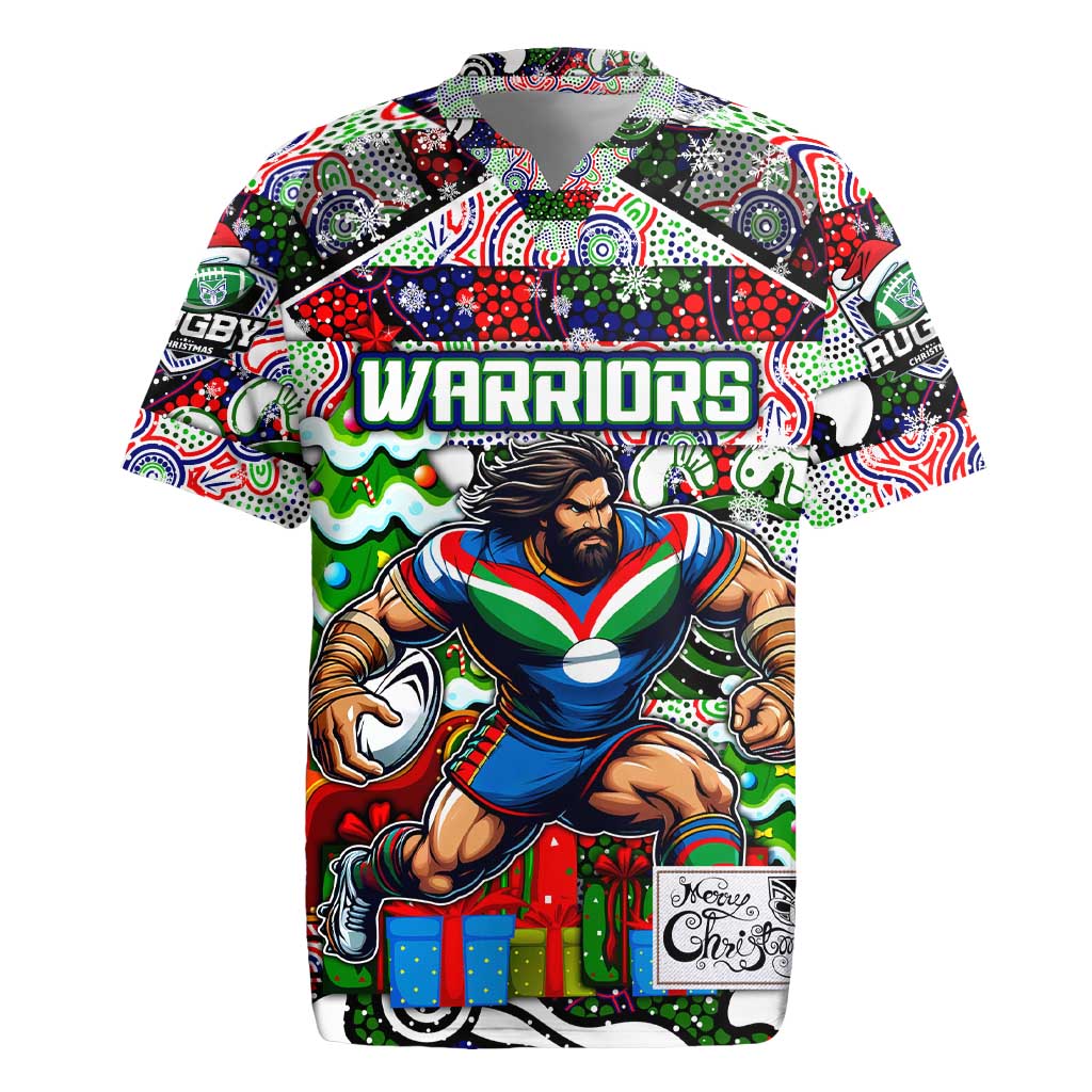 Custom New Zealand Warriors Rugby Merry Christmas Rugby Jersey Indigenous Australian Art