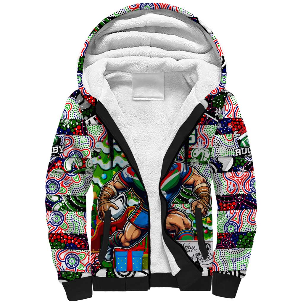 Custom New Zealand Warriors Rugby Merry Christmas Sherpa Hoodie Indigenous Australian Art - Vibe Hoodie Shop