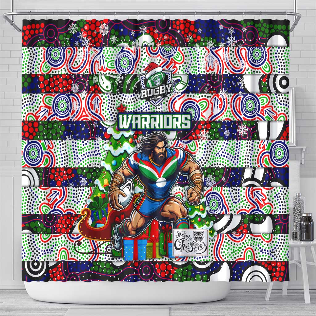 New Zealand Warriors Rugby Merry Christmas Shower Curtain Indigenous Australian Art