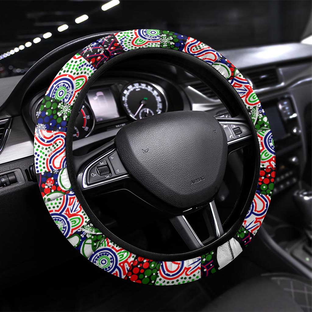 New Zealand Warriors Rugby Merry Christmas Steering Wheel Cover Indigenous Australian Art
