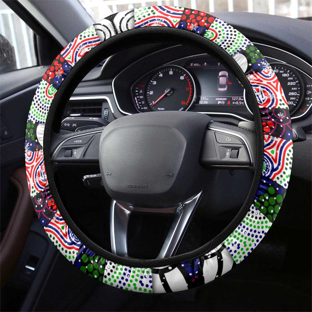 New Zealand Warriors Rugby Merry Christmas Steering Wheel Cover Indigenous Australian Art