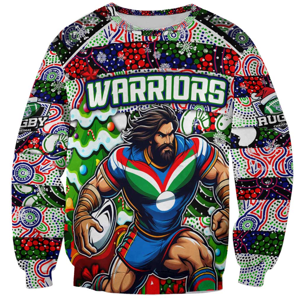 Custom New Zealand Warriors Rugby Merry Christmas Sweatshirt Indigenous Australian Art - Vibe Hoodie Shop