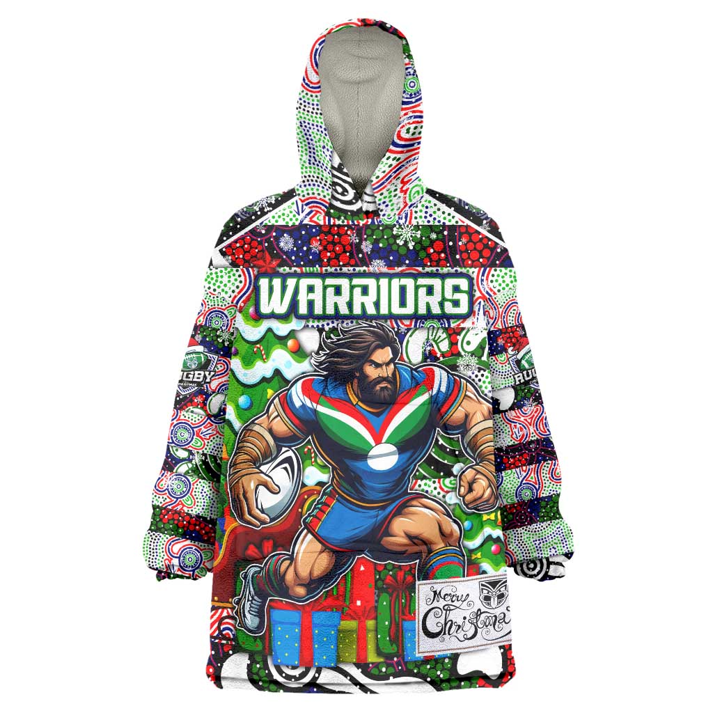 Custom New Zealand Warriors Rugby Merry Christmas Wearable Blanket Hoodie Indigenous Australian Art - Vibe Hoodie Shop