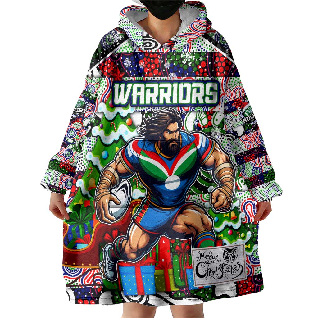 Custom New Zealand Warriors Rugby Merry Christmas Wearable Blanket Hoodie Indigenous Australian Art - Vibe Hoodie Shop