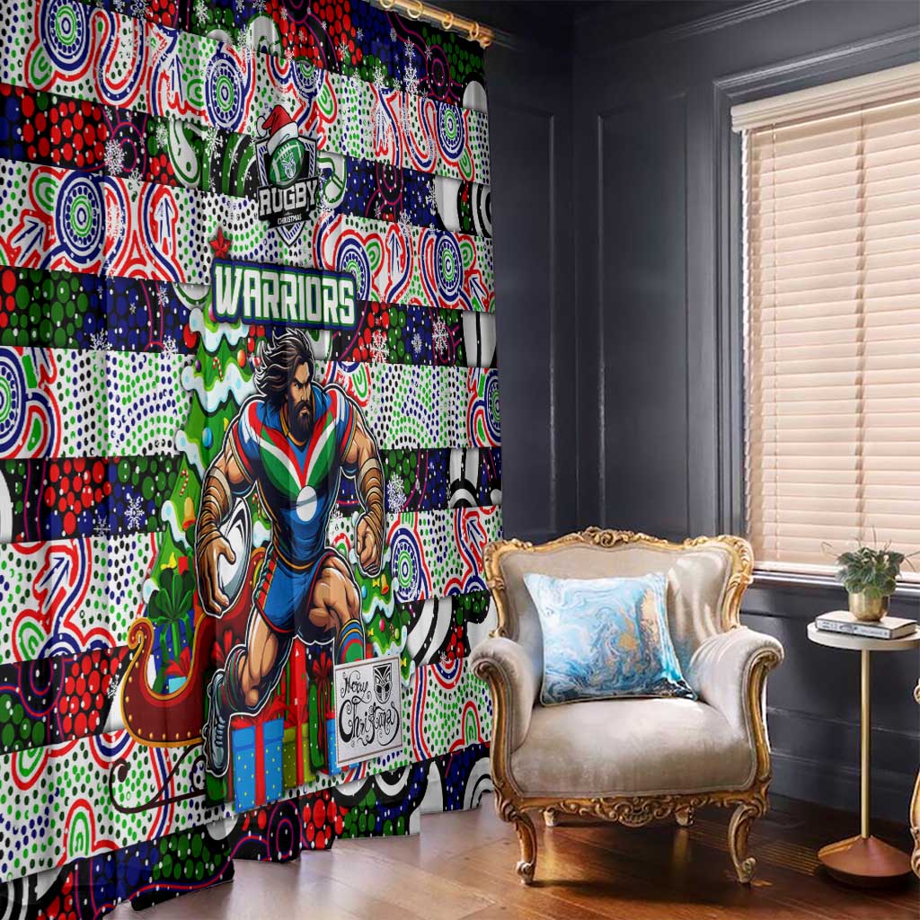 New Zealand Warriors Rugby Merry Christmas Window Curtain Indigenous Australian Art