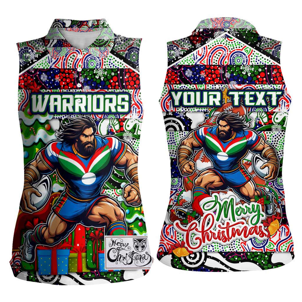 Custom New Zealand Warriors Rugby Merry Christmas Women Sleeveless Polo Shirt Indigenous Australian Art