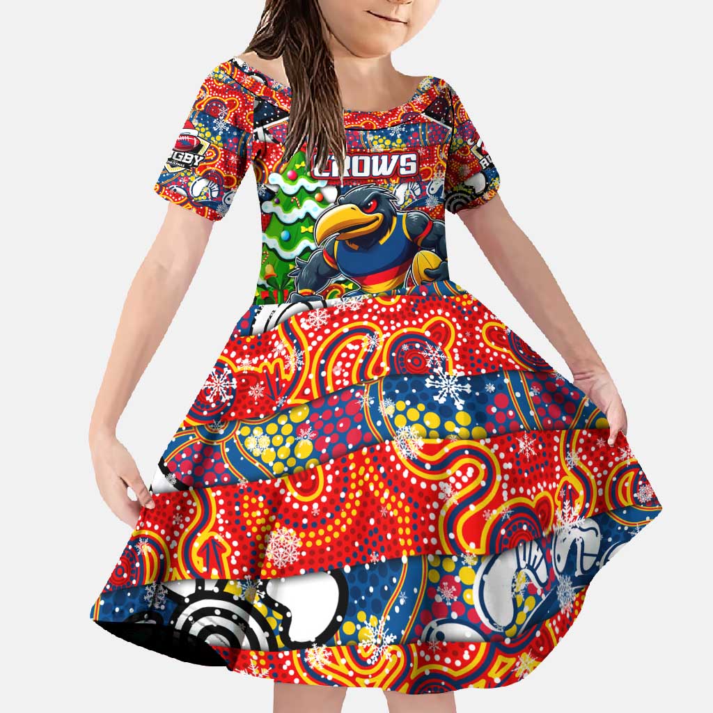 Custom Crows Rugby Merry Christmas Family Matching Long Sleeve Bodycon Dress and Hawaiian Shirt Indigenous Australian Art